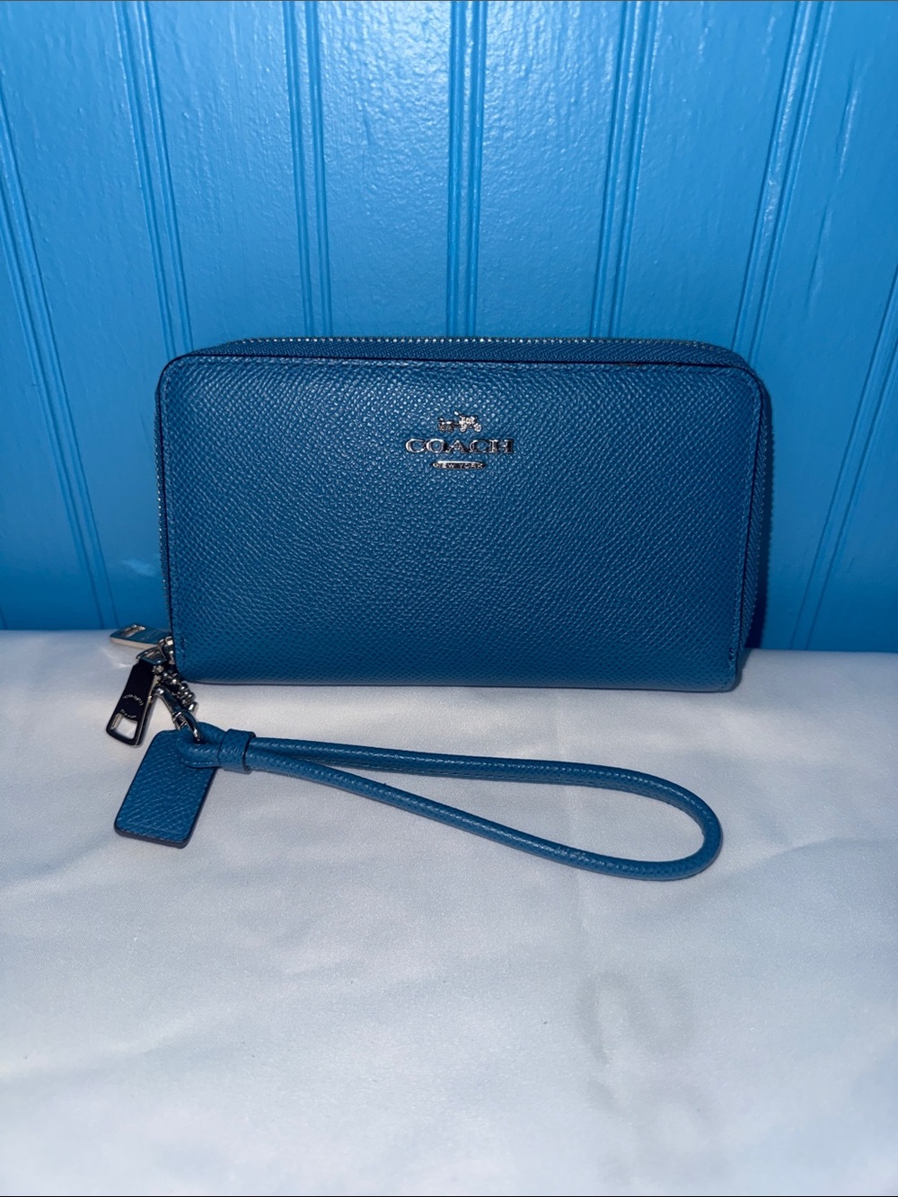 Coach Blue Leather Zip Wristlet